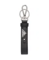 Prada Black Saffiano Embellished Key Chain In Black