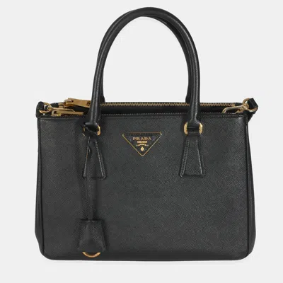 Pre-owned Prada Black Saffiano Galleria Small Double Zip Tote Bag