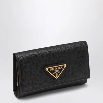 PRADA PRADA  BLACK SAFFIANO KEY RING WITH LOGO
