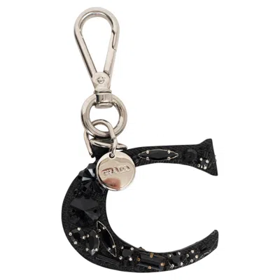 Pre-owned Prada Black Saffiano Leather 2006 Letter C Crystal Keyring Bag Charm