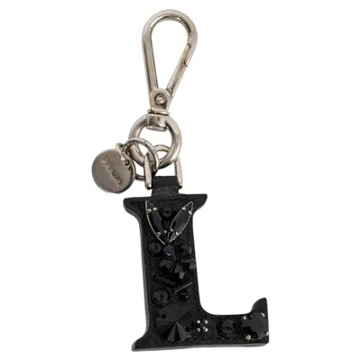 Pre-owned Prada Black Saffiano Leather 2006 Letter L Crystal Keyring Bag Charm