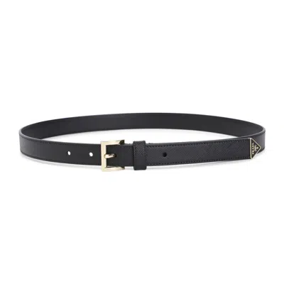 PRADA PRADA  BLACK SAFFIANO LEATHER BELT
