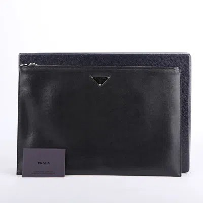 Prada Black Saffiano Leather Clutch