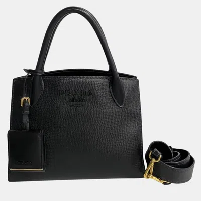 Pre-owned Prada Black Saffiano Leather Cuir Tote Bag