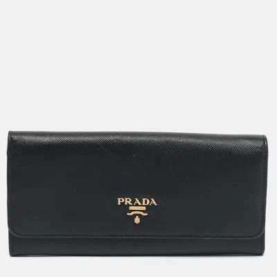 Pre-owned Prada Black Saffiano Leather Flap Continental Wallet