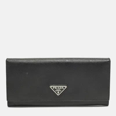 Pre-owned Prada Black Saffiano Leather Flap Continental Wallet