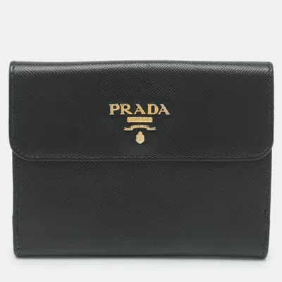 Pre-owned Prada Black Saffiano Leather French Wallet