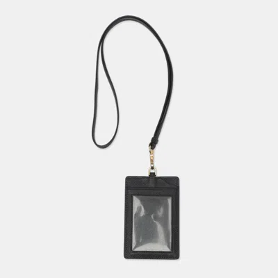 Pre-owned Prada Black Saffiano Leather Id Card Holder