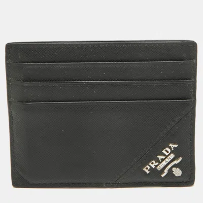 Pre-owned Prada Black Saffiano Leather Logo Card Holder