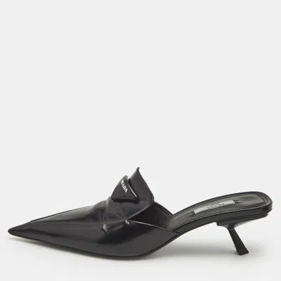 Pre-owned Prada Black Saffiano Leather Logo Mules Size 40