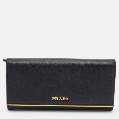 Pre-owned Prada Black Saffiano Leather Long Wallet
