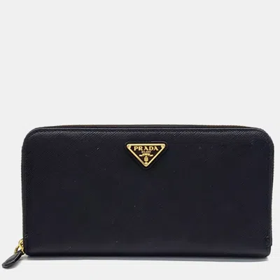 Pre-owned Prada Black Saffiano Leather Long Wallet