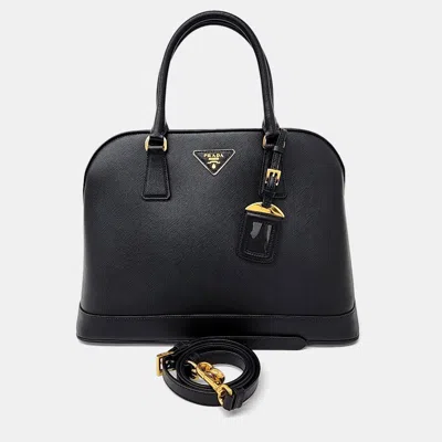 Pre-owned Prada Black Saffiano Leather Luxe Tote And Shoulder Bag