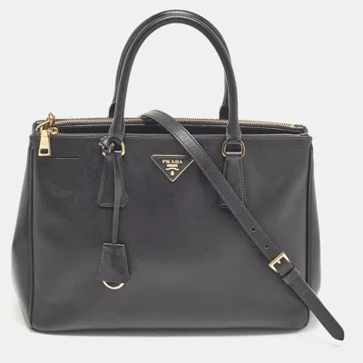 Prada Black Saffiano Leather Medium Double Zip Tote..