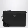 Prada Saffiano Leather Pouch With Triangle Logo In Black