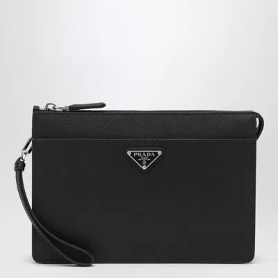 PRADA PRADA  BLACK SAFFIANO LEATHER POUCH