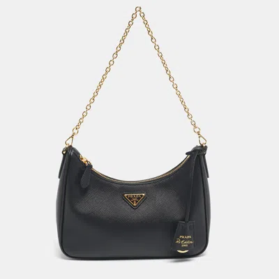 Pre-owned Prada Black Saffiano Leather Re-edition 2005 Shoulder Bag