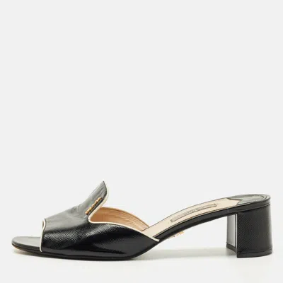 Pre-owned Prada Black Saffiano Leather Slide Sandals Size 38