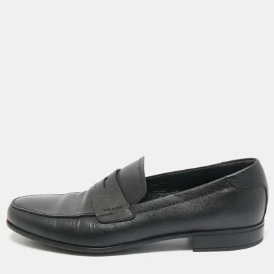 Pre-owned Prada Black Saffiano Leather Slip On Loafers Size 43