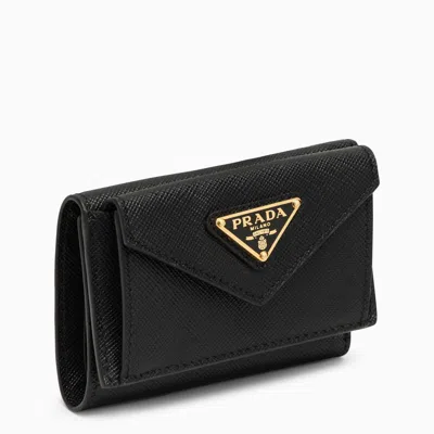 Prada Black Saffiano Leather Small Wallet Women In Brown