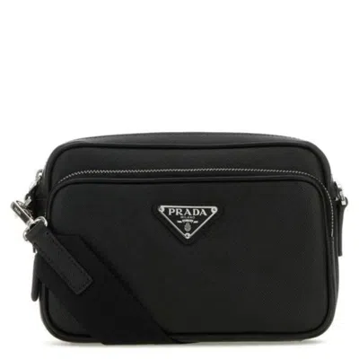 Prada Black Saffiano Leather Triangle Logo Shoulder Bag