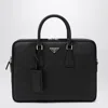 Prada Leather Briefcase With Detachable Strap And Top Handles In Black