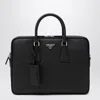Prada Leather Briefcase With Detachable Strap And Top Handles In Black