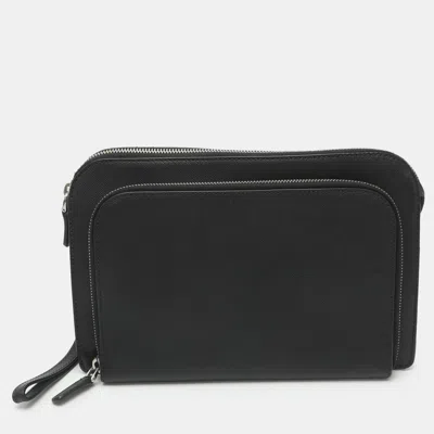 Pre-owned Prada Black Saffiano Leather Wristlet Clutch