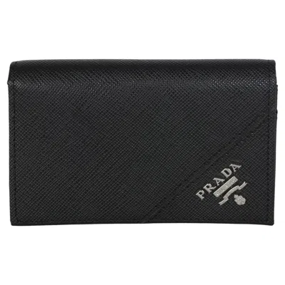 Pre-owned Prada Black Saffiano Logo Flap Card Holder