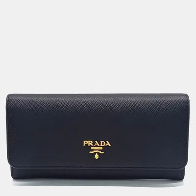 Pre-owned Prada Black Saffiano Long Wallet (1mh132)