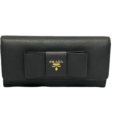 Pre-owned Prada Black Saffiano Long Wallet (bi-fold) ()