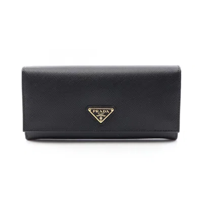 Pre-owned Prada Black Saffiano Long Wallet (bi-fold) ()