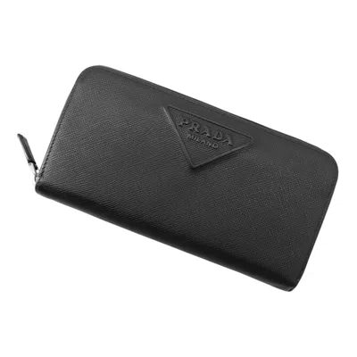 Pre-owned Prada Black Saffiano Long Wallet (bi-fold) ()