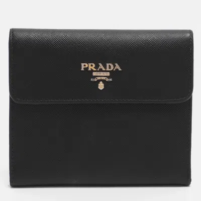 Pre-owned Prada Black Saffiano Lux Leather Bifold Wallet