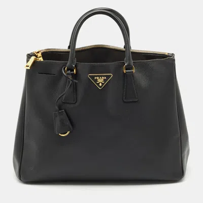 Pre-owned Prada Black Saffiano Lux Leather Large Double Zip Tote