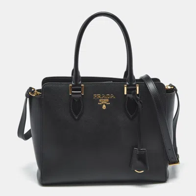 Pre-owned Prada Black Saffiano Lux Leather Magentic Closure Tote