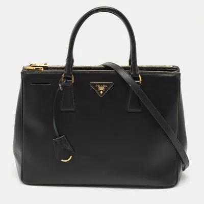 Pre-owned Prada Black Saffiano Lux Leather Medium Double Zip Tote