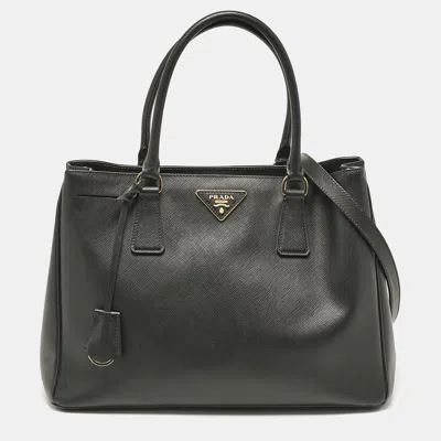 Pre-owned Prada Black Saffiano Lux Leather Middle Zip Tote