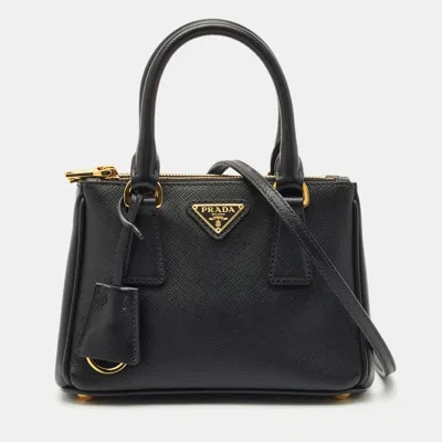 Pre-owned Prada Black Saffiano Lux Leather Mini Double Zip Tote