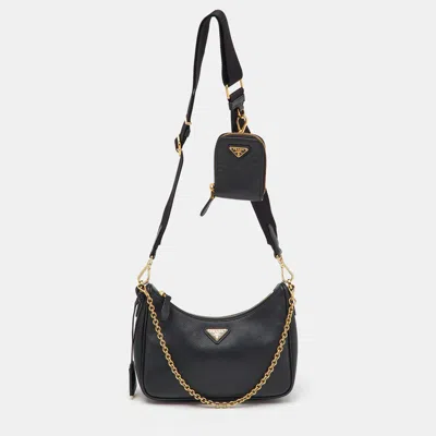 Pre-owned Prada Black Saffiano Lux Leather Re-edition 2005 Bag