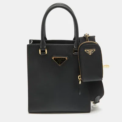 Pre-owned Prada Black Saffiano Lux Leather Small Tote