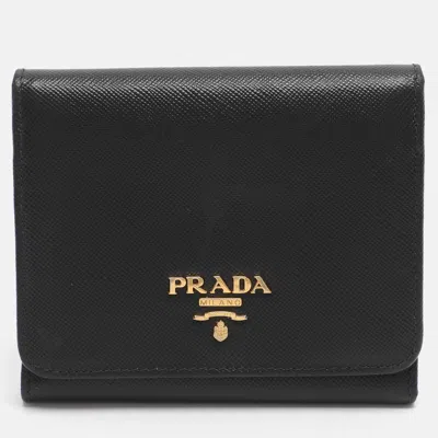 Pre-owned Prada Black Saffiano Metal Leather Bifold Wallet