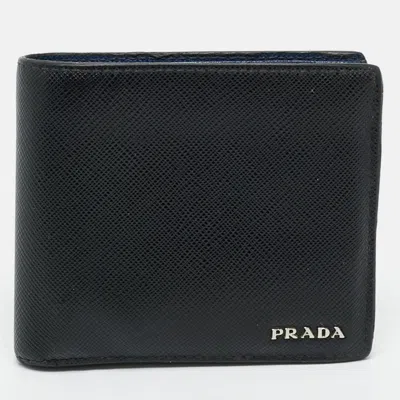 Pre-owned Prada Black Saffiano Metal Leather Logo Bifold Wallet