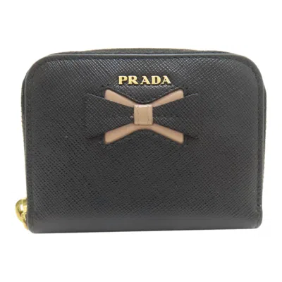 Pre-owned Prada Black Saffiano Triangle Coin Purse/coin Case ()