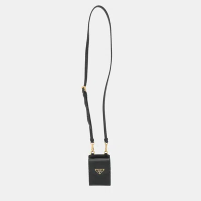 Pre-owned Prada Black Saffiano Triangle Leather Airpods Case