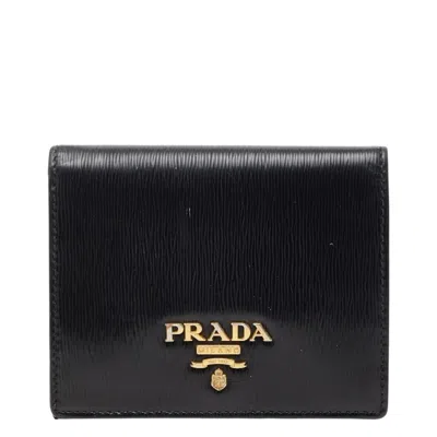 Pre-owned Prada Black Saffiano Triangle Leather Wallet (bi-fold) ()