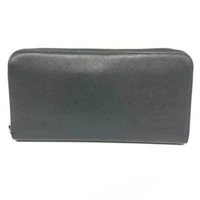 Pre-owned Prada Black Saffiano Triangle Long Wallet (bi-fold) ()