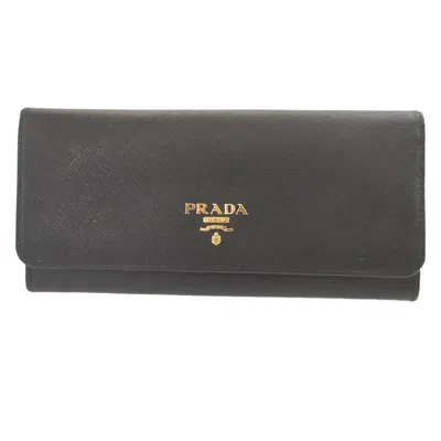 Pre-owned Prada Black Saffiano Triangle Long Wallet (bi-fold) ()