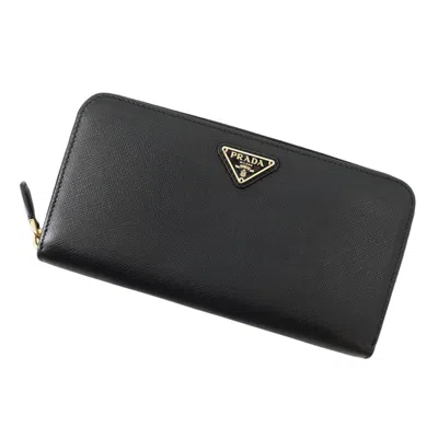 Pre-owned Prada Black Saffiano Triangle Long Wallet (bi-fold) ()