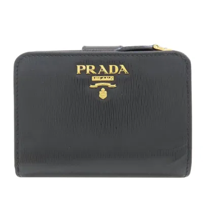 Pre-owned Prada Black Saffiano Triangle Wallet (bi-fold) ()